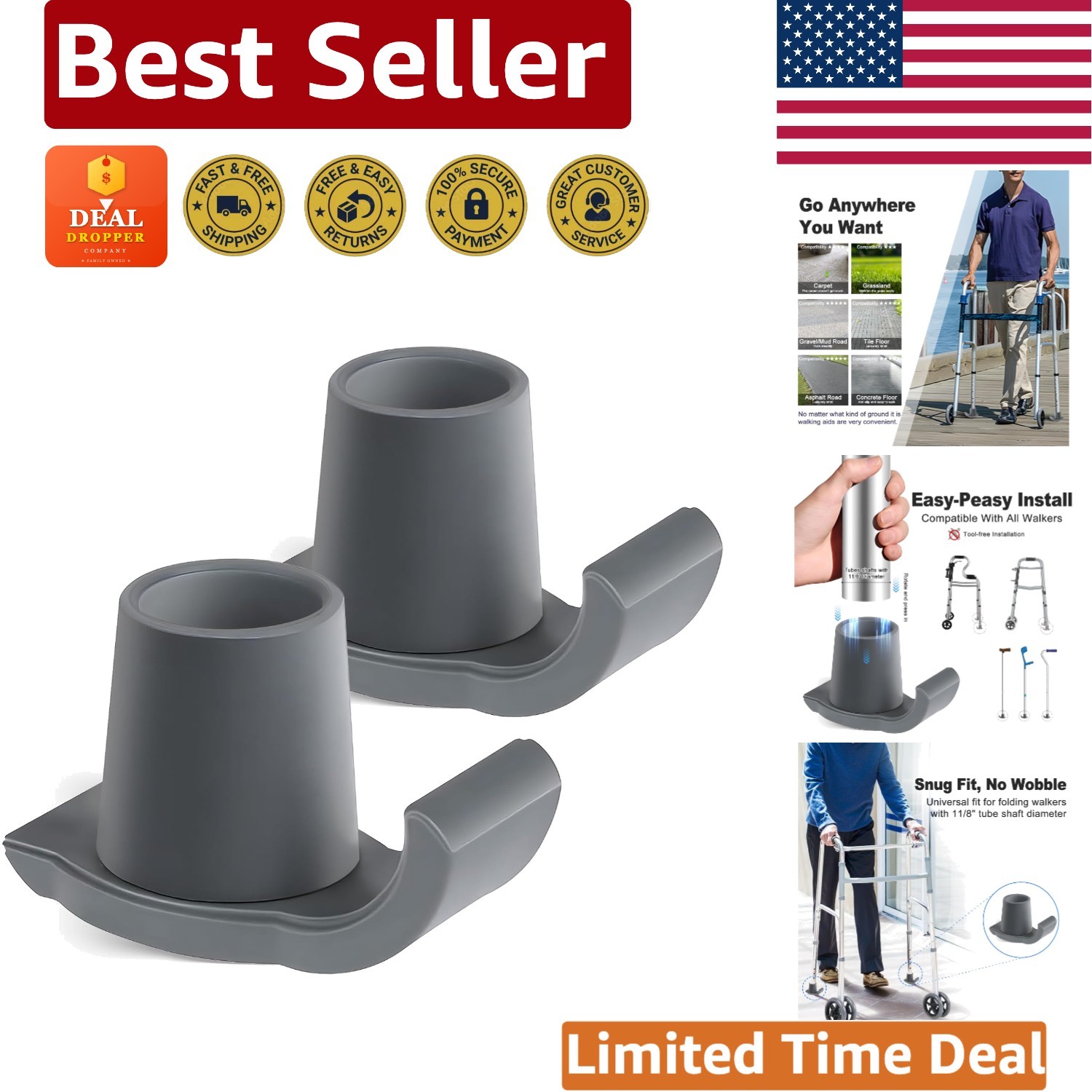 2-Pack Durable Walker Ski Glides - Easy Install for Safe Mobility on Any Surface