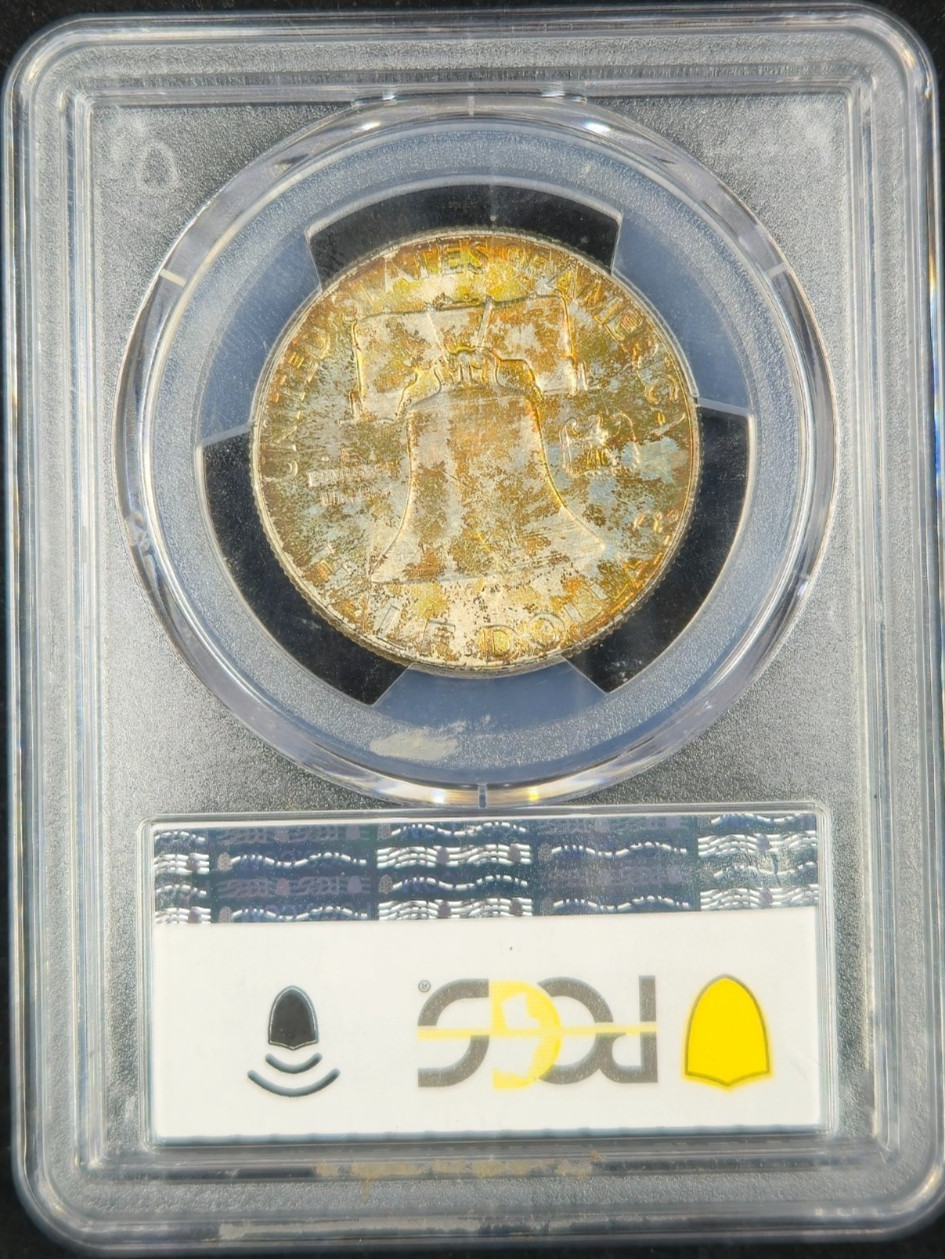 1960 Franklin Half Dollar PCGS MS66 Rainbow Tone Obverse