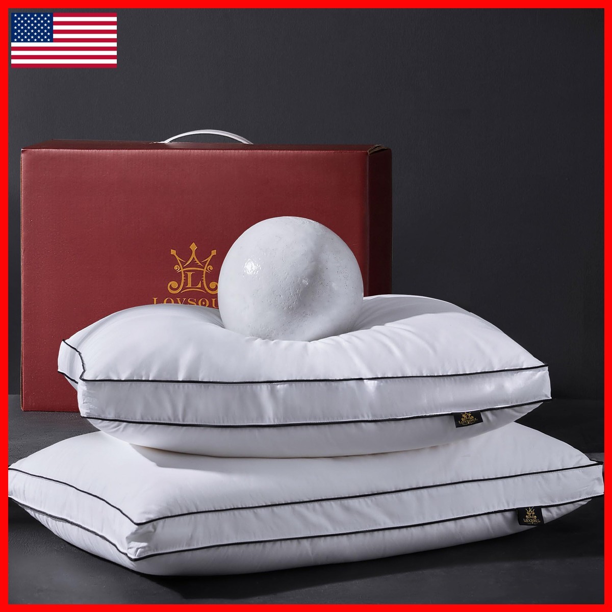 L LOVSOUL Goose Feather Down Pillow Standard Size 2-Pack White
