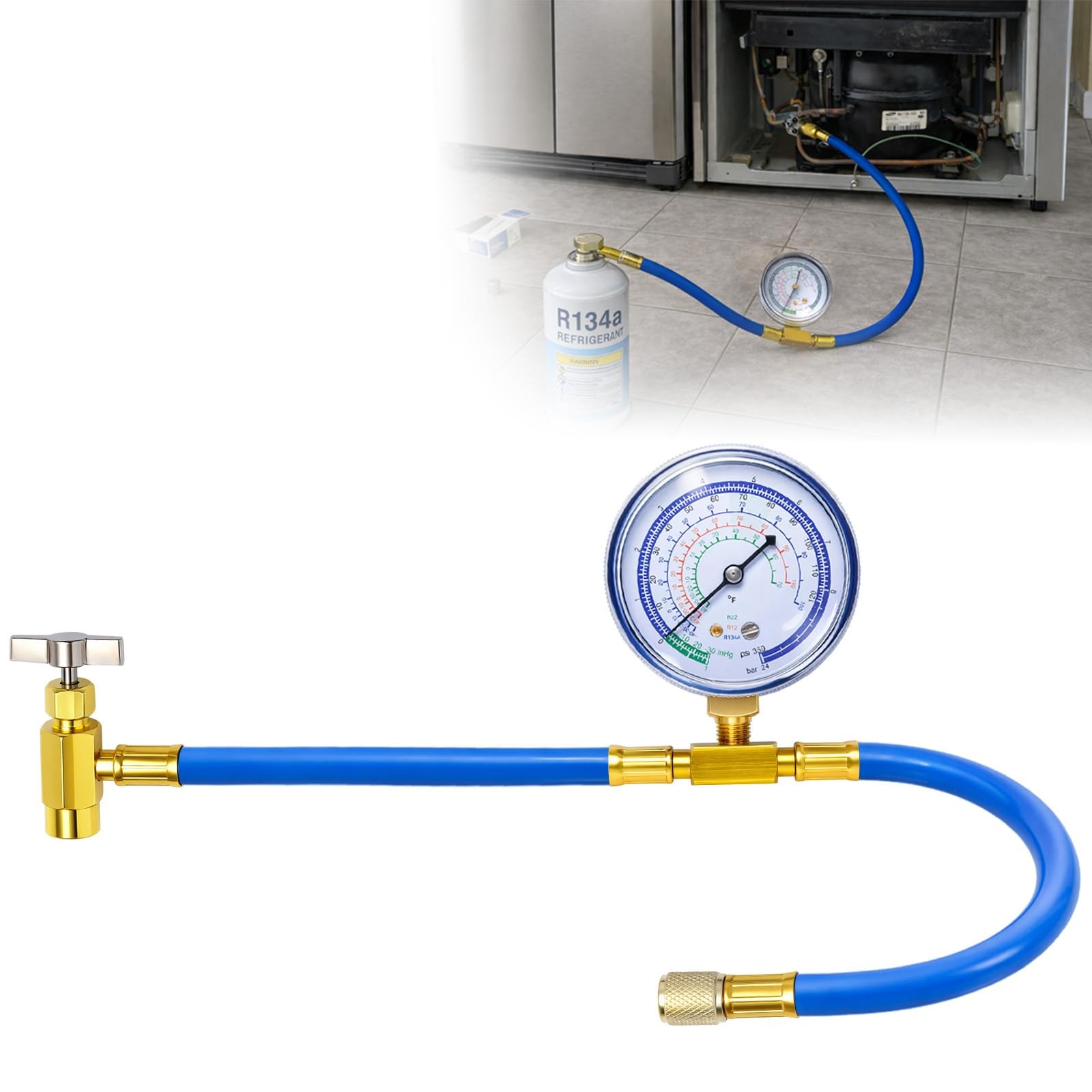 R134a Refrigerant Charging Hose to Refrigerator, AC Recharge Hose, Can Tap wi...