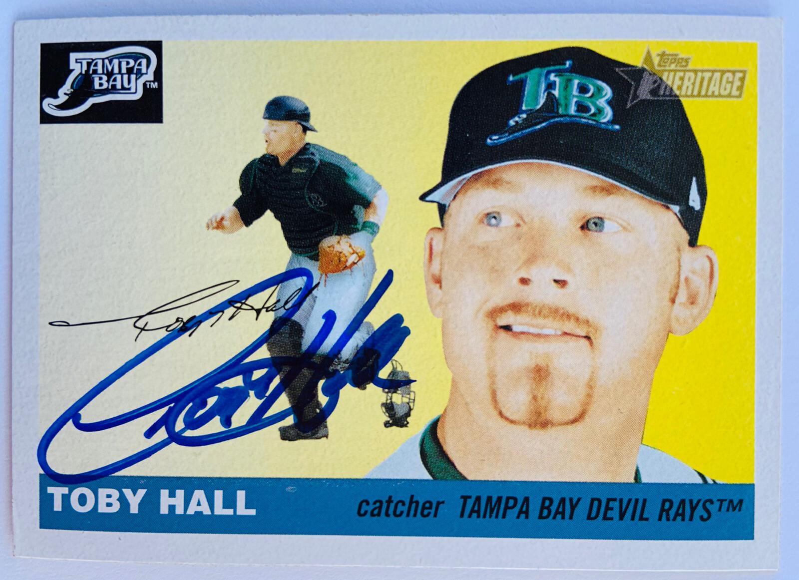Toby Hall Tampa Bay Devil Rays Signed 2004 Topps Heritage Card #147 COA Proof