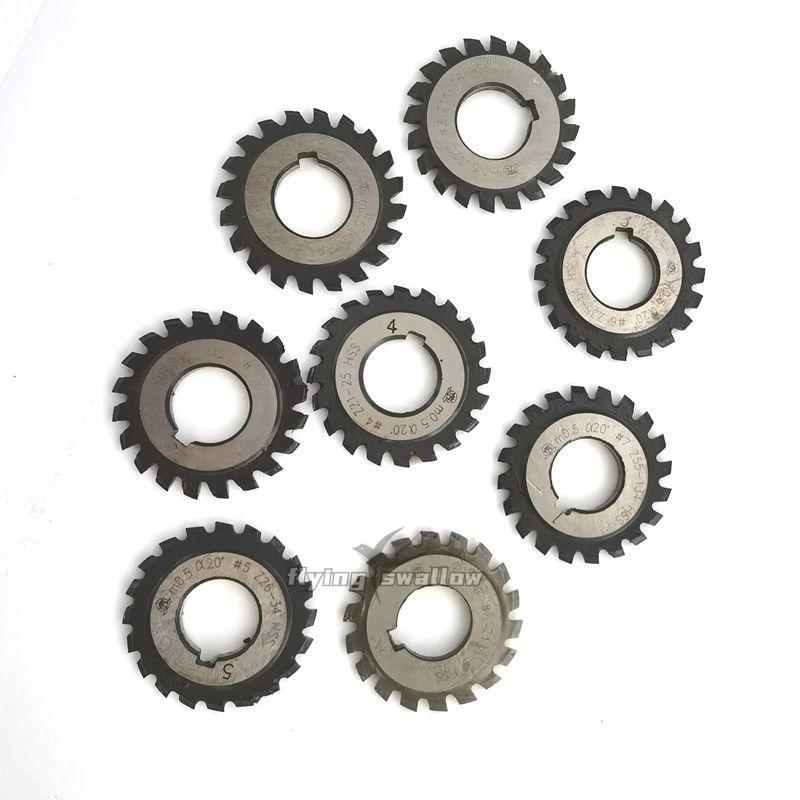 8Pcs/Set Module 0.5 PA20 Bore16 mm 1#2#3#4#5#6#7#8# Involute Gear Cutters M0.5