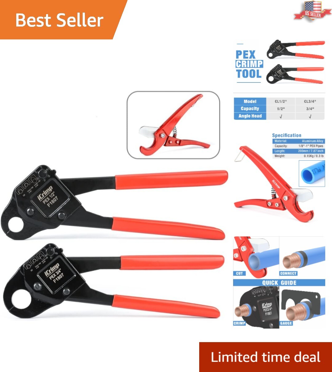 Dual Compatible PEX Crimping Tool Kit with Compact Design - Easy Access Solution