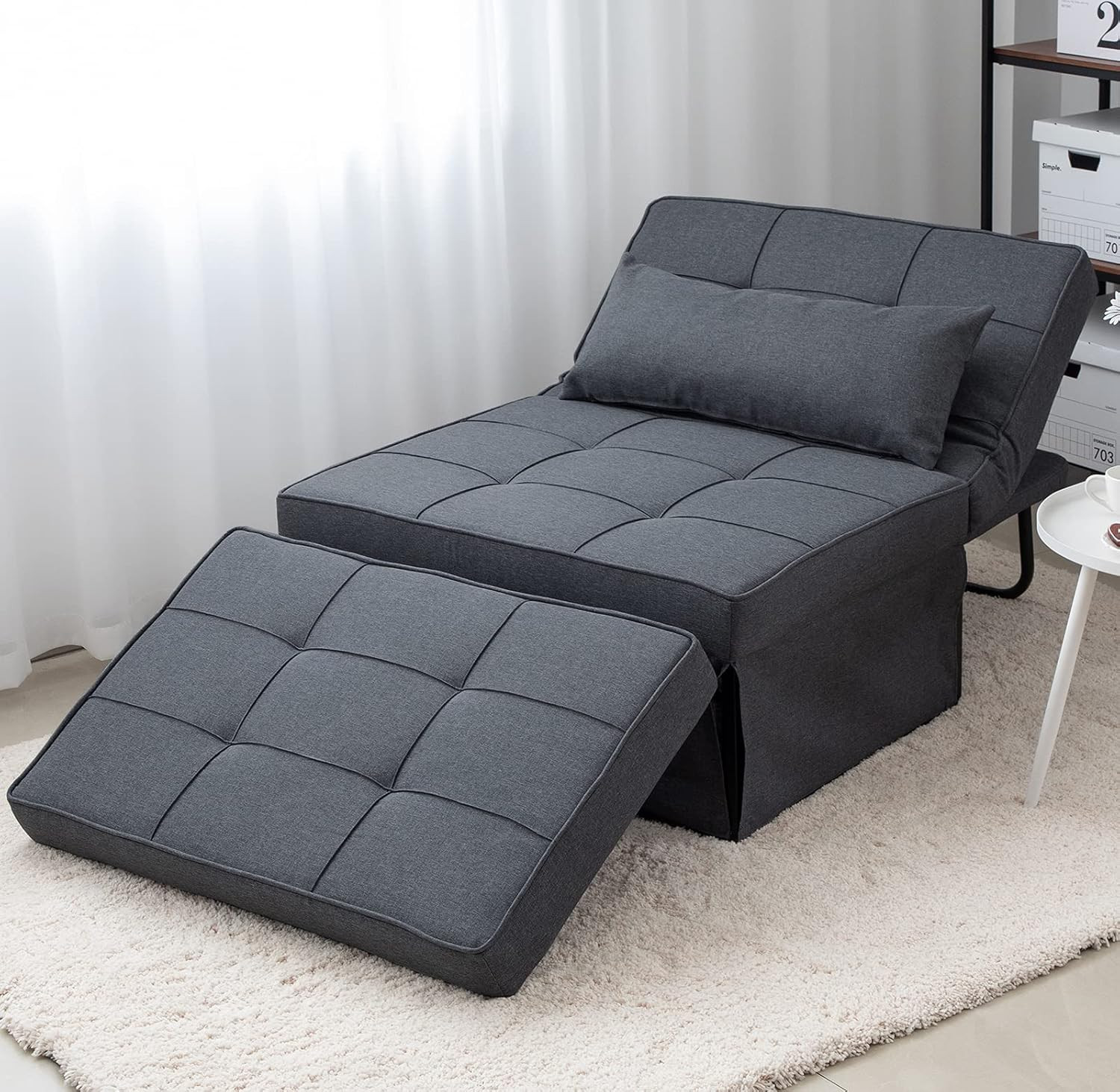 BIGSYY Sofa Bed, 4 in 1 Multi-Function Folding Ottoman Breathable Linen Couch Be