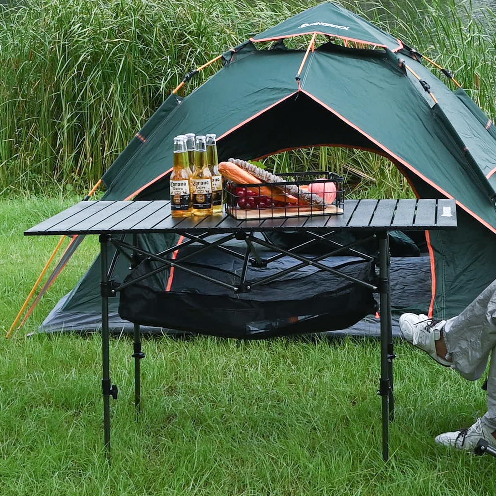 Foldable Height Adjustable Aluminum Camping Table with Carry Bag for Outdoor Use