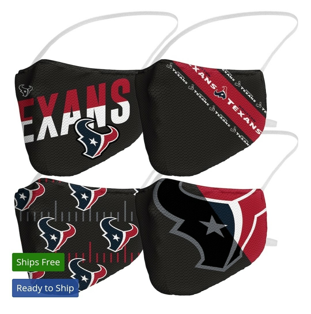 NFL HOUSTON TEXANS FANATICS ADULT FACE COVERING 4-PACK MASKS UNISEX NEW SEALED!
