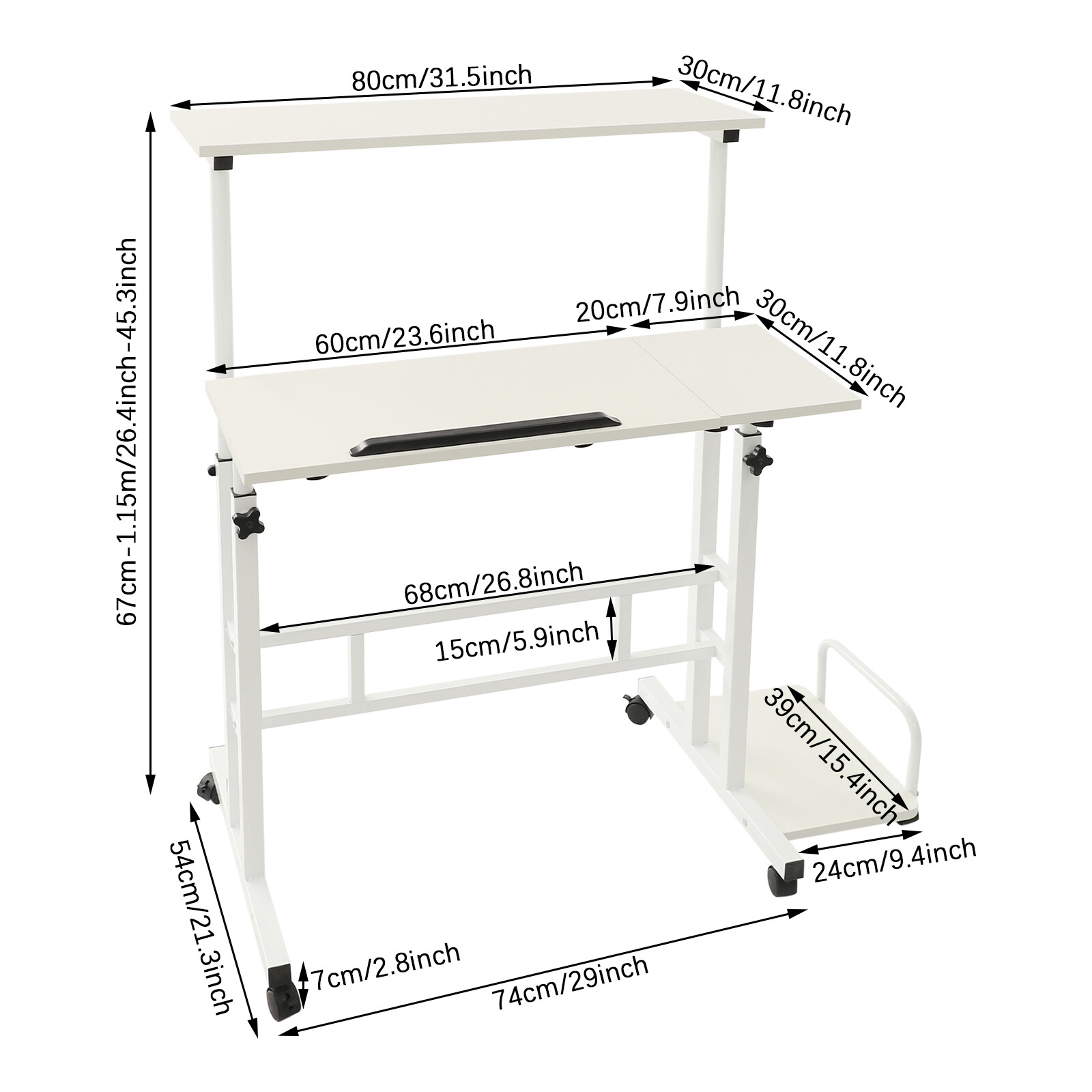 White Computer Desk, Multi Functional Foldable Desk, Adjustable Computer Table
