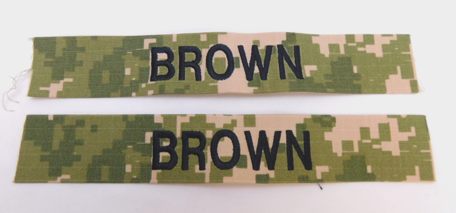 Set of 2 - US Navy USN NWU III AOR2 Name Tape BROWN Digital Woodland Sew-On
