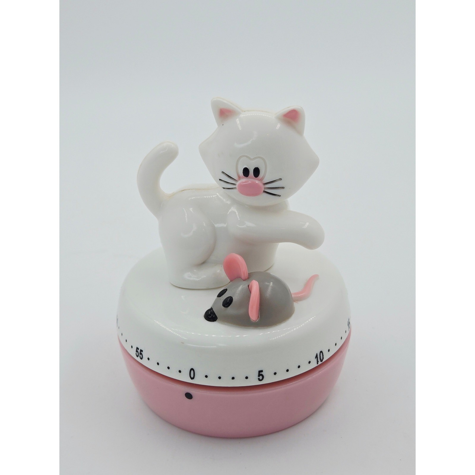 Joie Meow Cat and Mouse 60 Minute Mechanical Kitchen Timer Pink White