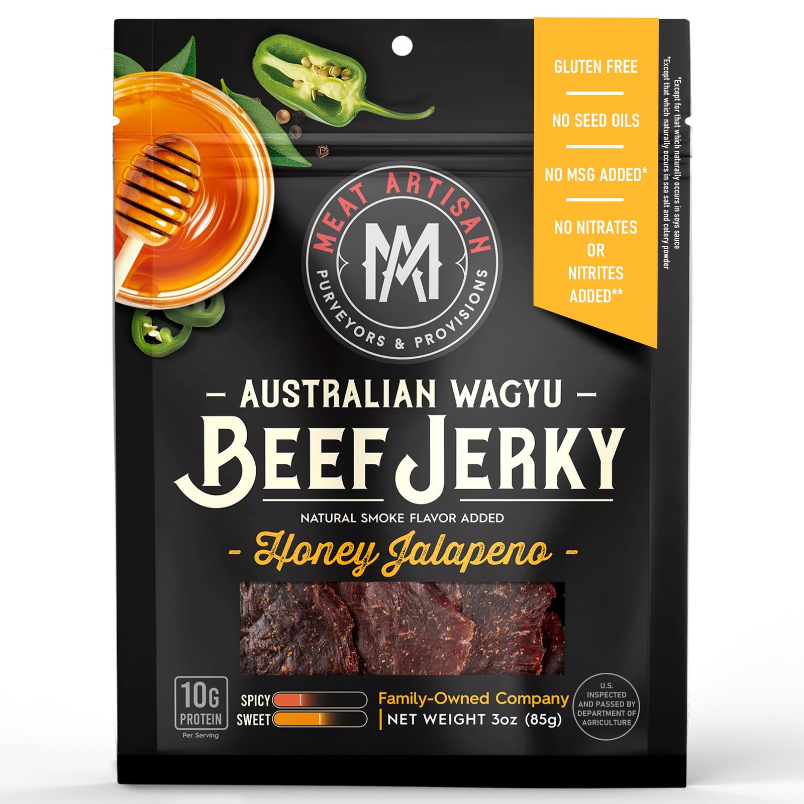 Meat Artisan Beef Jerky - Australian Wagyu Honey Jalapeño - High Protein Snac...