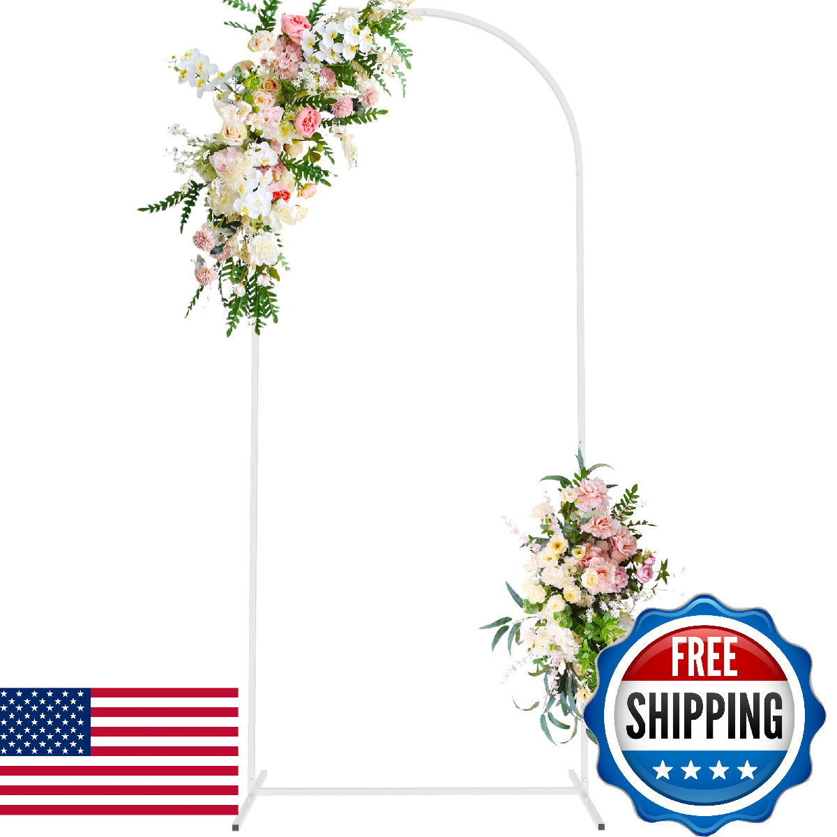 Wokceer Wedding Arch Backdrop Stand 6 Ft Square White Metal Arch Backdrop Stand