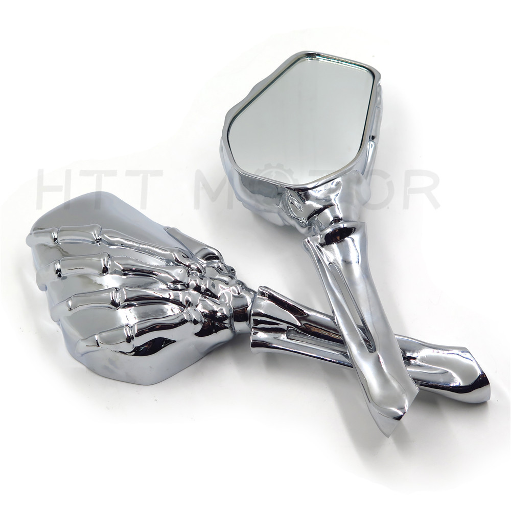 Motorcycle Chrome Skull Skeleton Hand Side Rearview Mirrors For Harley Davidson