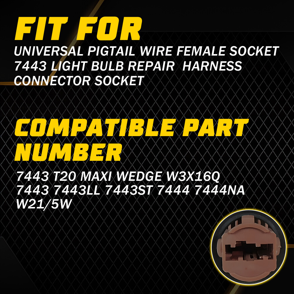 Universal Pigtail Wire Female Socket 7443 Two Harness Brake Stop Tail Replace