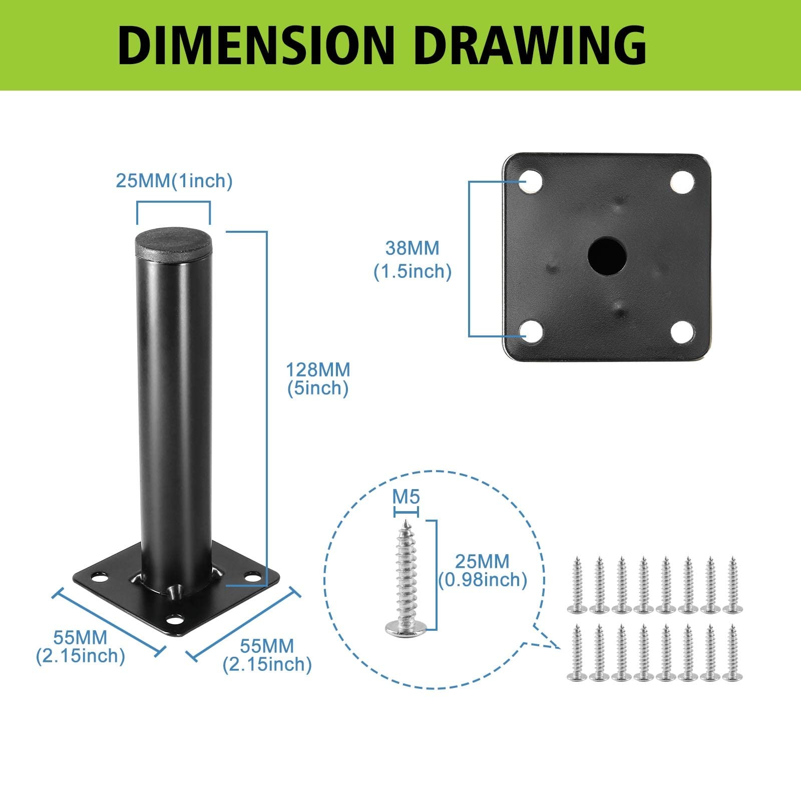 Masendelk Black Furniture Legs 5 Inch / 130mm, 4pcs Modern Sofa Legs Cabinet ...