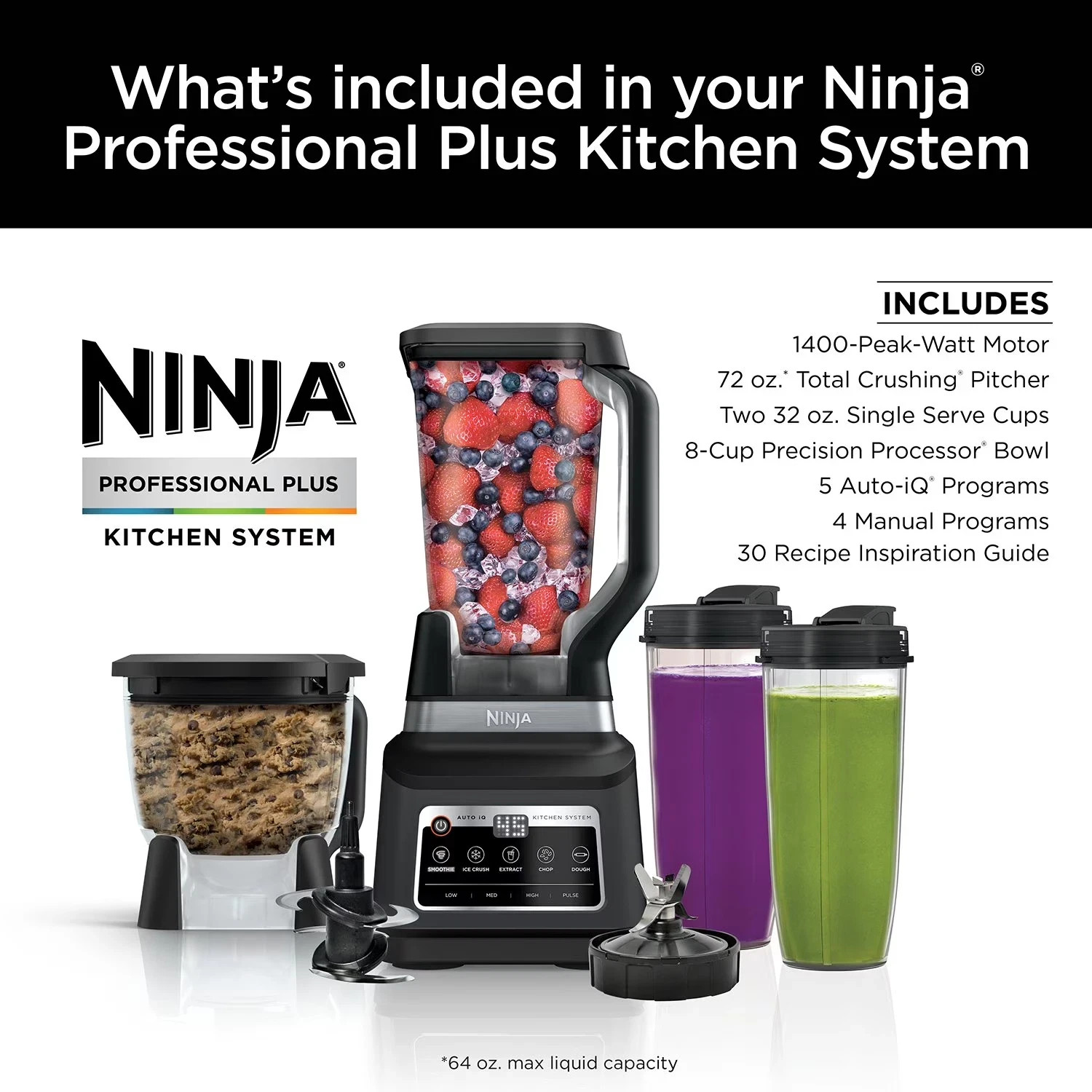 Ninja Professional Plus Kitchen System Blender and 8-Cup Food Processor with iQ