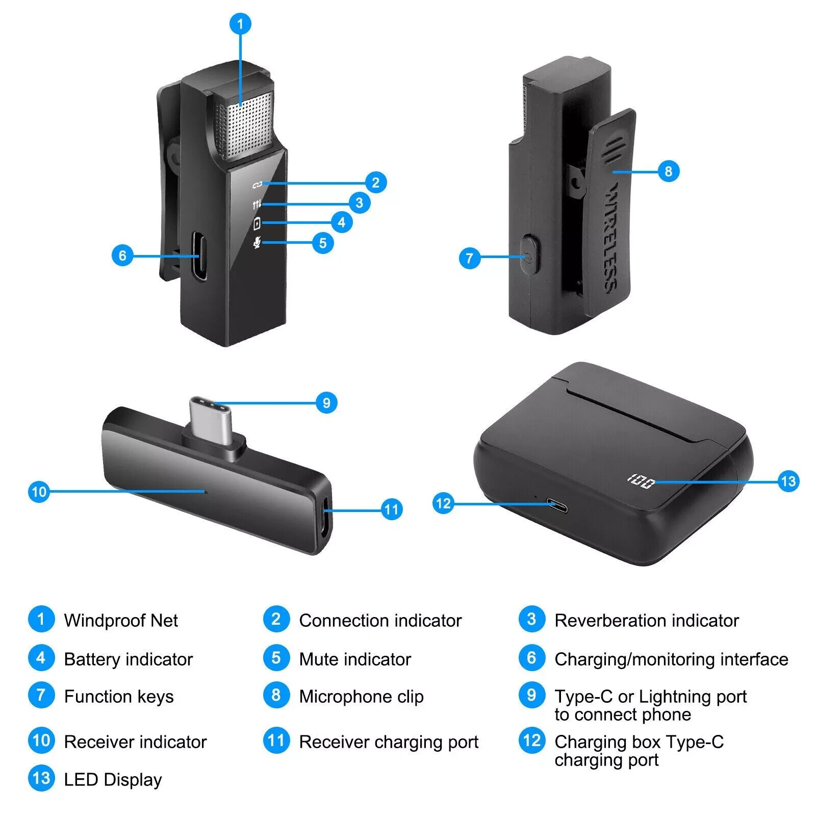 Professional Wireless Lavalier Microphone Recording Mic Interview Video Podcast