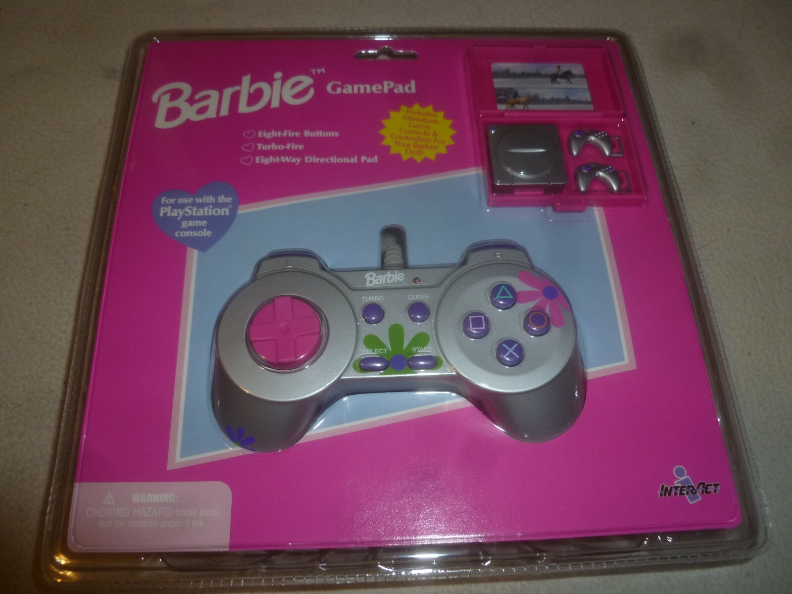 NEW PS1 SONY PLAYSTATION CONTROLLER BARBIE DOLL W MINI CONSOLE & CONTROLLERS PS2