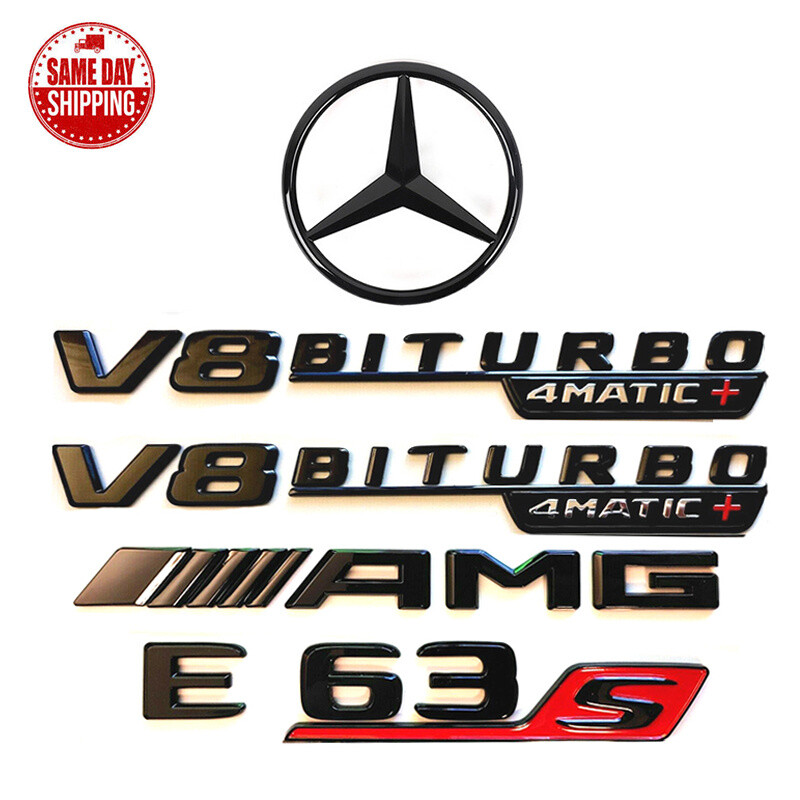 E63S AMG V8 BITURBO 4MATIC+ Rear Star Emblem Gloss Black Badge Set For MB W213