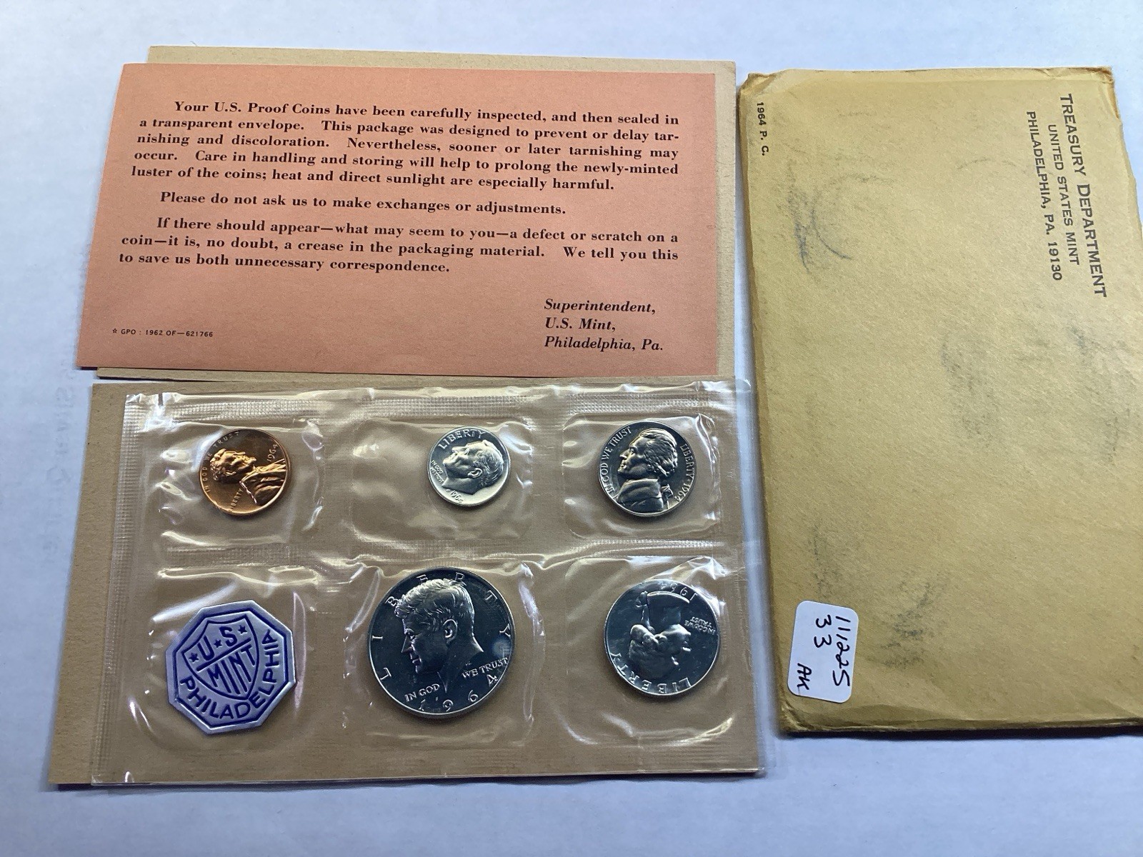 1964 US Mint Silver Proof Set with Original Packaging and 5 Coin 111225 33ac