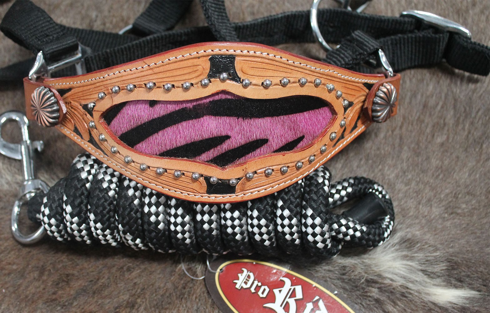 Horse Noseband Tack Bronc Leather HALTER Tiedown Lead Rope  28056