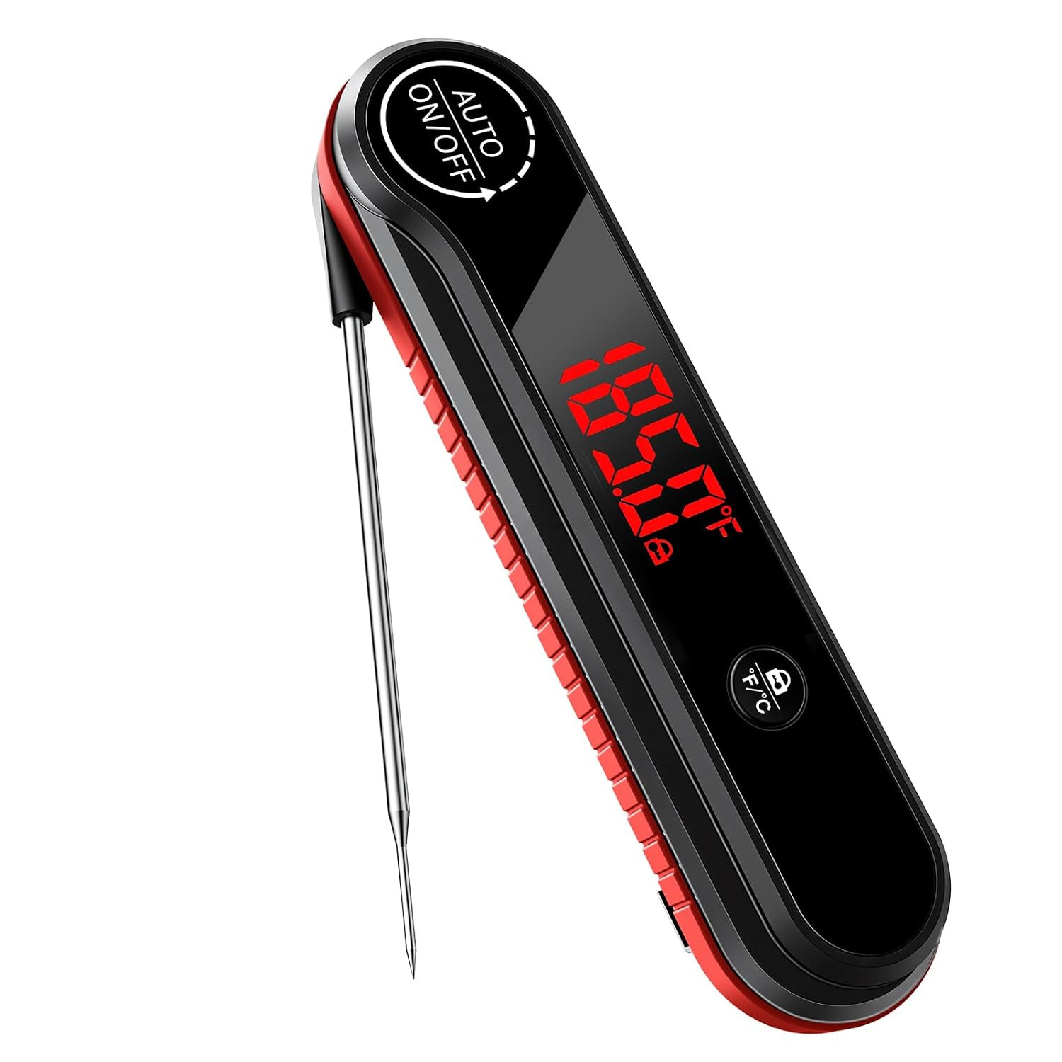 0.3S Instant Read Meat Thermometer, IP67 Waterproof (Red) | Rotating Display, Ca