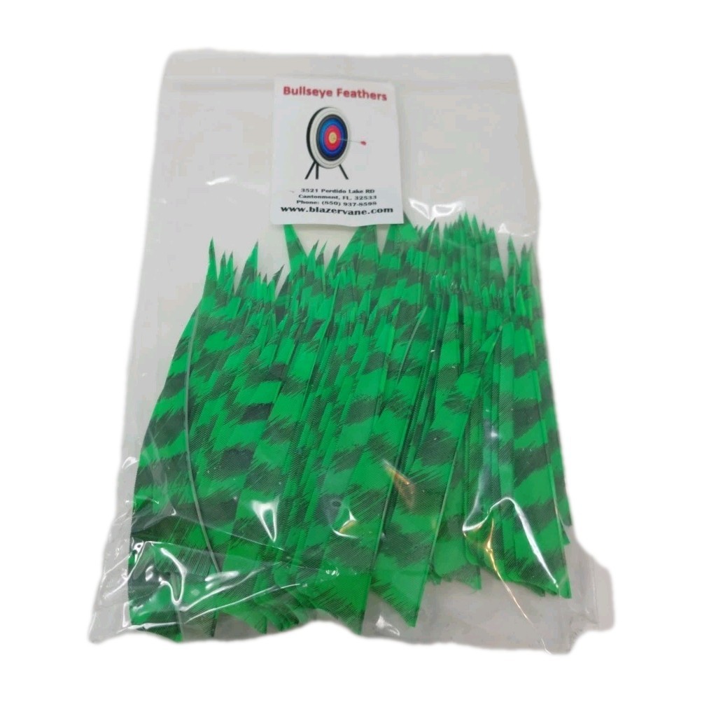 100 Pack Bullseye Archery Feathers 4" Right Wing: Shield Barred Hunter Green