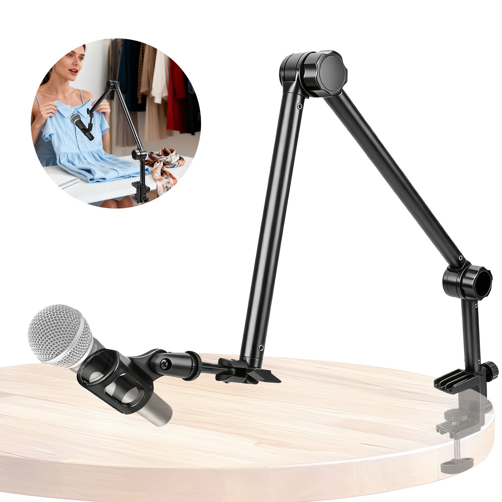 Microphone Boom Arm Mic Desk Stand w/ 3/8" 5/8" Adapter for Streaming Podcast