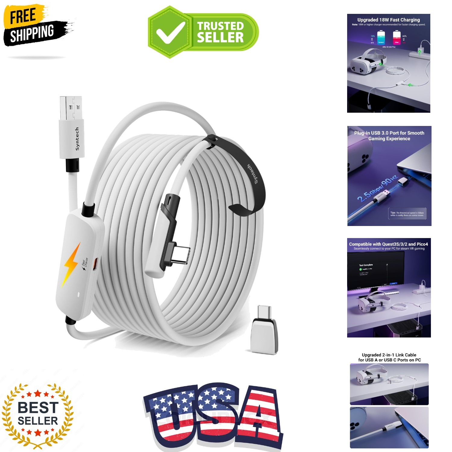 Link Cable with Charging 16FT Compatible with Oculus/Meta Quest 3S/3 Accessor...