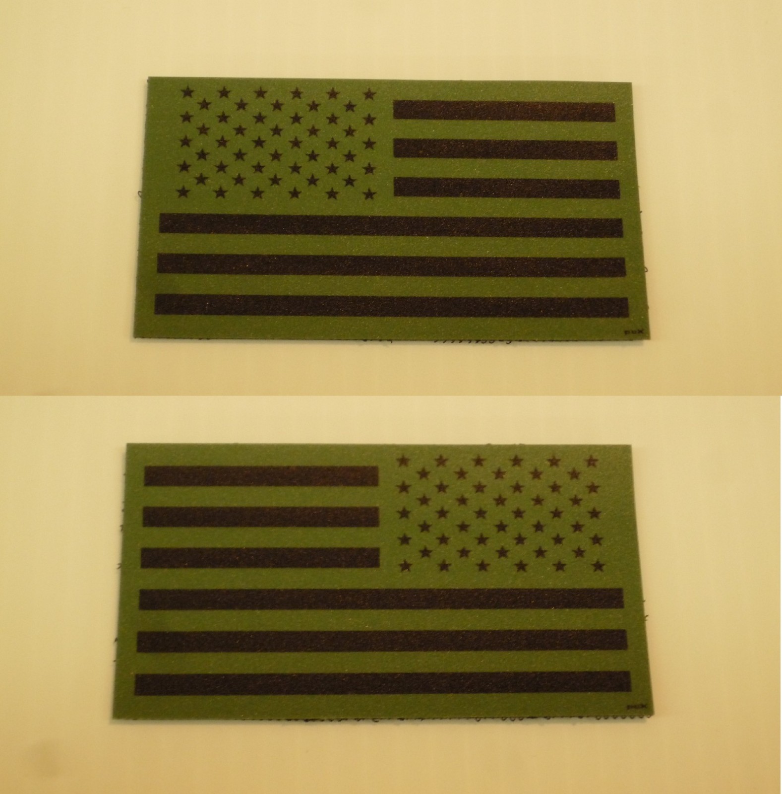 USA FLAG BLK ON GRN PCX PATCH SET FWD & REV 3.5"x2" WITH VELCRO® BRAND FASTENER