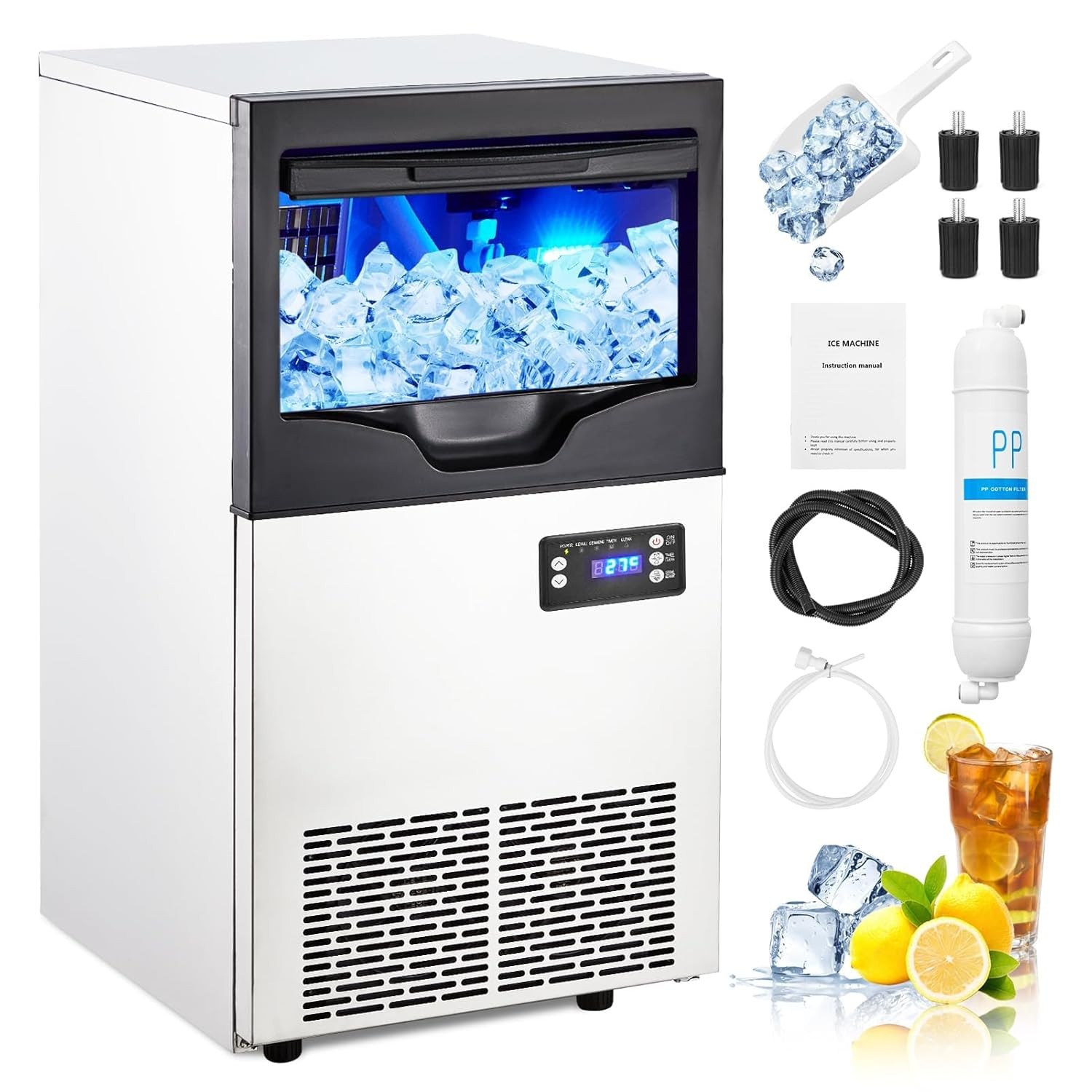 Commercial Ice Machine Undercounter Floor Stainless Steel for Restaurants Hotels