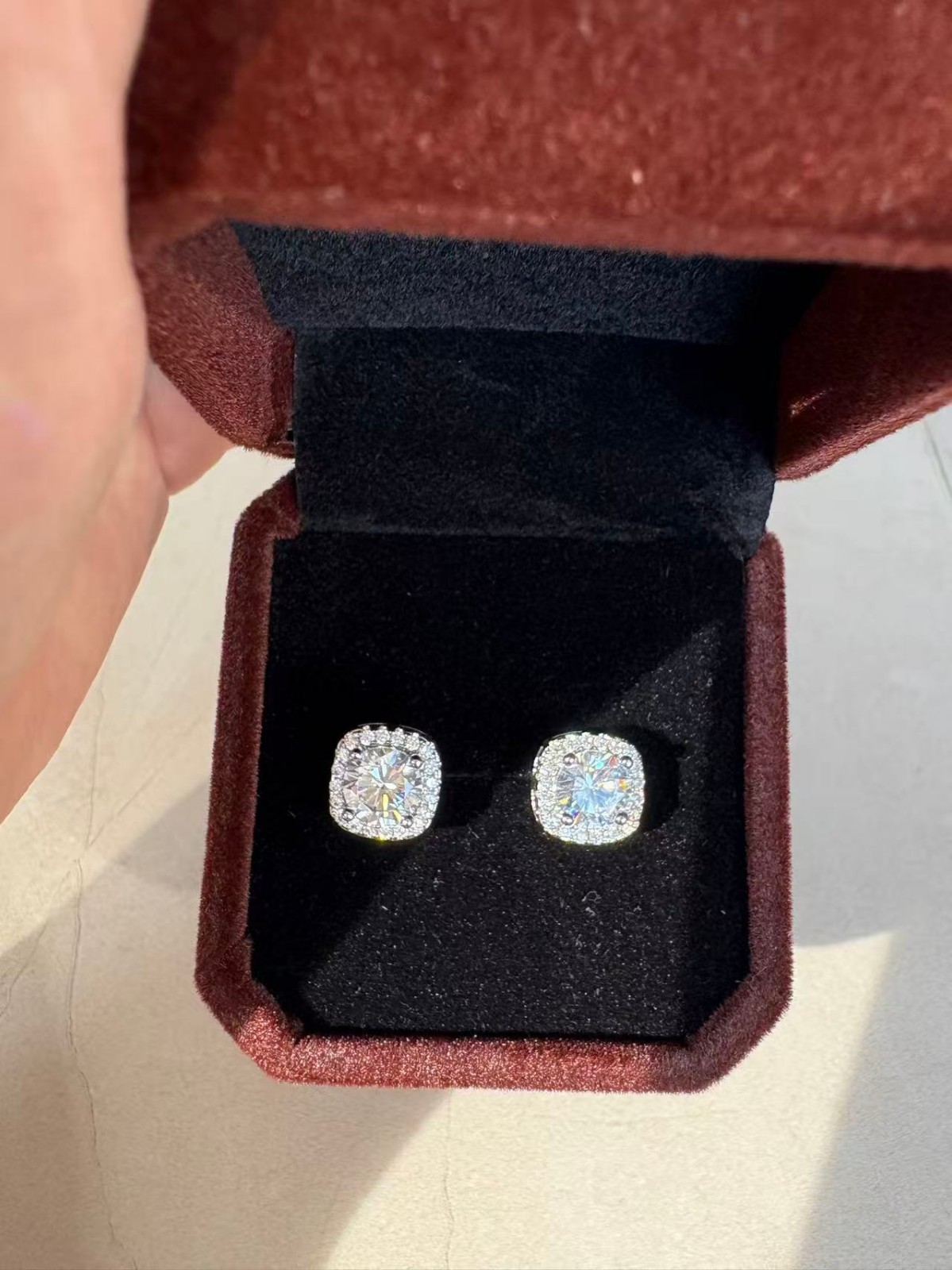 1.0 CT Moissanite Square Halo Stud Earrings 925 Silver Hip Hop Mens Ladies Iced*