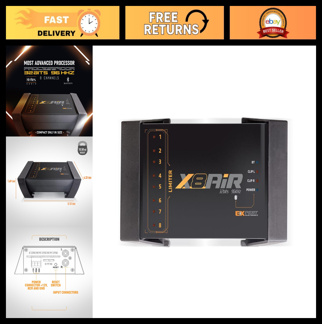 8-Channel Car Audio DSP Processor | 32-Bit/96kHz, Bluetooth, App Control, 79-Ban