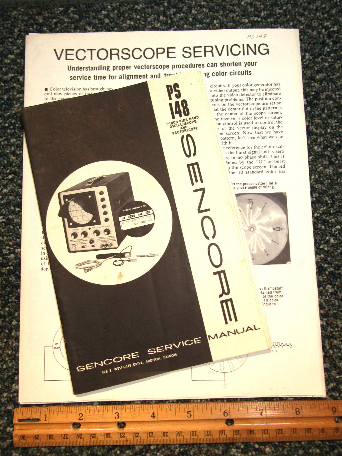 Sencore PS148 5-inch Wideband Oscilloscope & Vectorscope  Manual w/ Schematics +