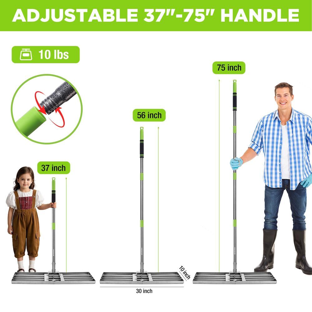 WORKPRO Heavy Duty Lawn Leveling Rake 6FT Adjustable Handle 30"x10" Ground Plate