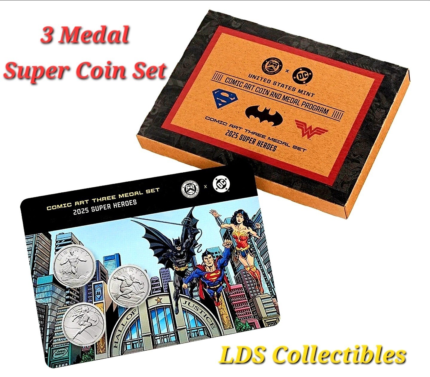 2025-D Comic Art Three Medal Set, First Super Heroes, U.S. Mint OGP/COA Pre-Sale