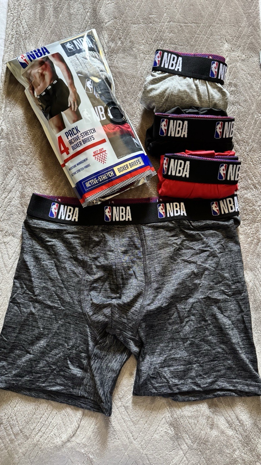 NBA Men’s Active Stretch Moisture Management Boxer Briefs-Size L New (4) Pack