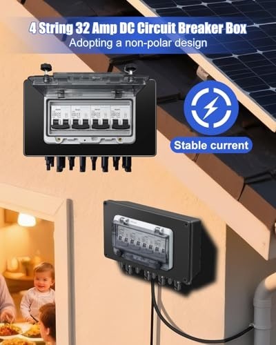 "32A Solar Panel Disconnect Switch & Waterproof Combiner Box, 4 String 4 Out, MC