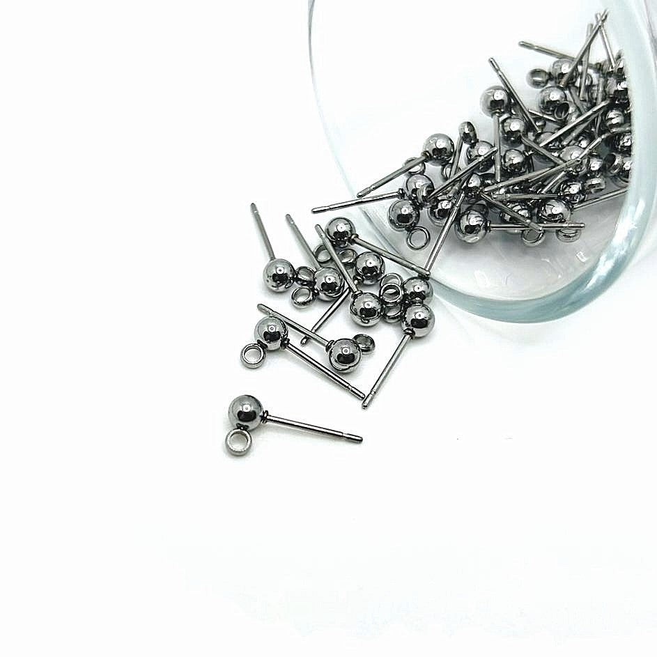 Silver 304 Stainless Steel Stud Earring Ball with Loop, 15x7mm - US Selle