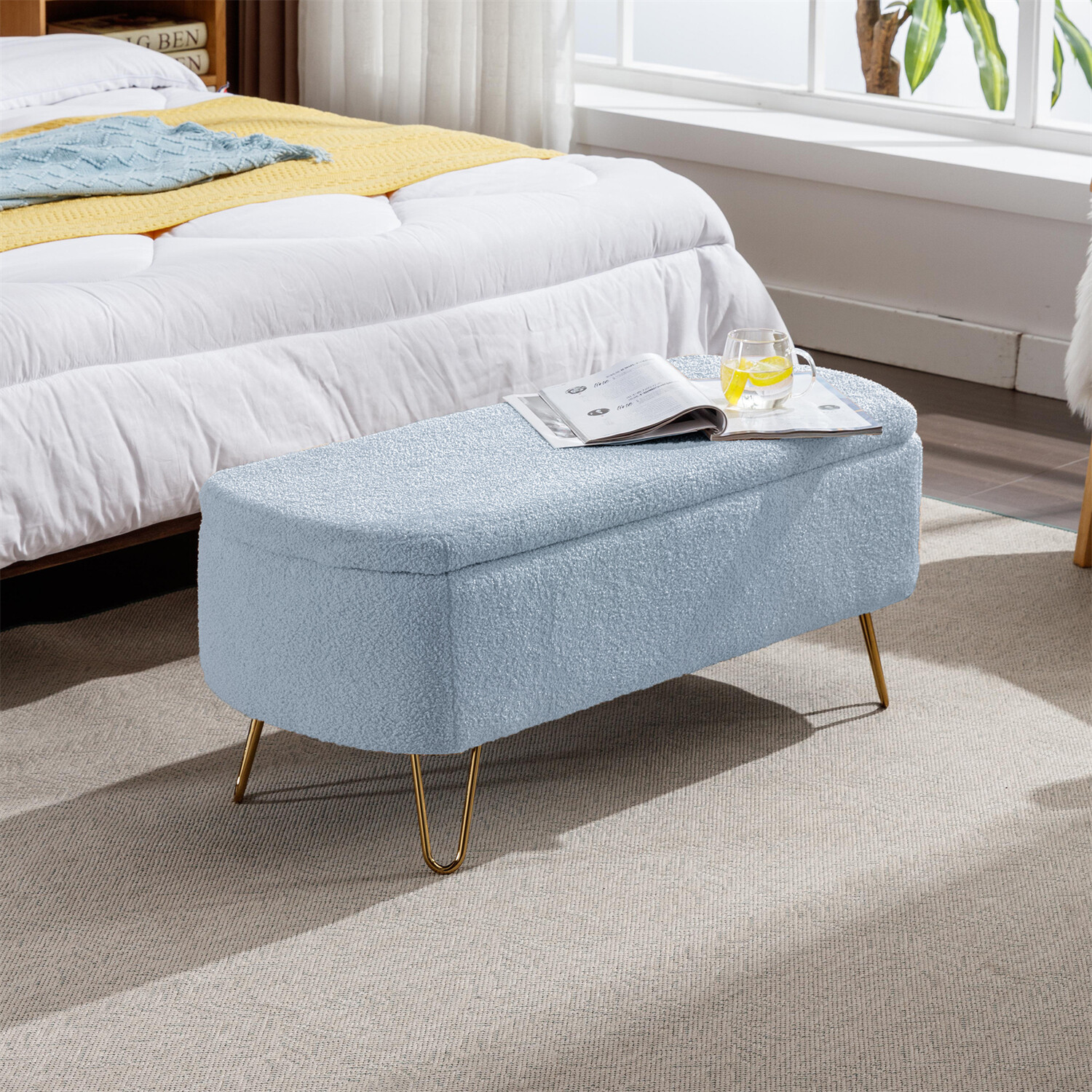 39" Storage Benchs Faux Fur Upholstered Ottoman for End of Bed Footstools US