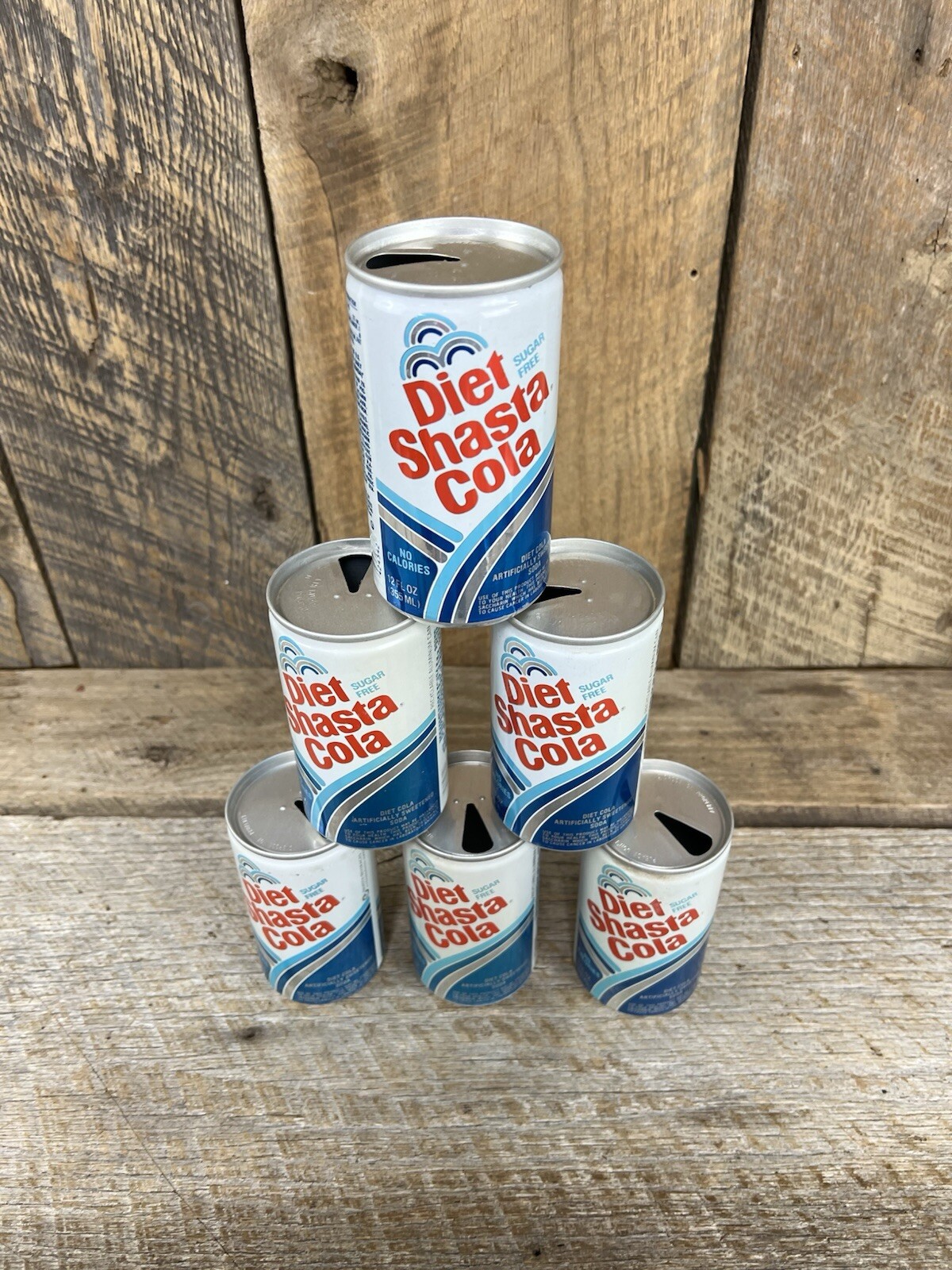 Vintage Diet Shasta Cola Pull Tab Aluminum Soda Cans Hayward CA Lot Of 6