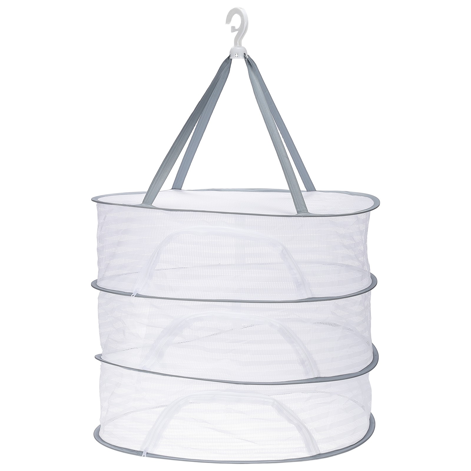 24" Herb Drying Rack Hanging 3 Layer Hanging Mesh Net with Zipper, Grey