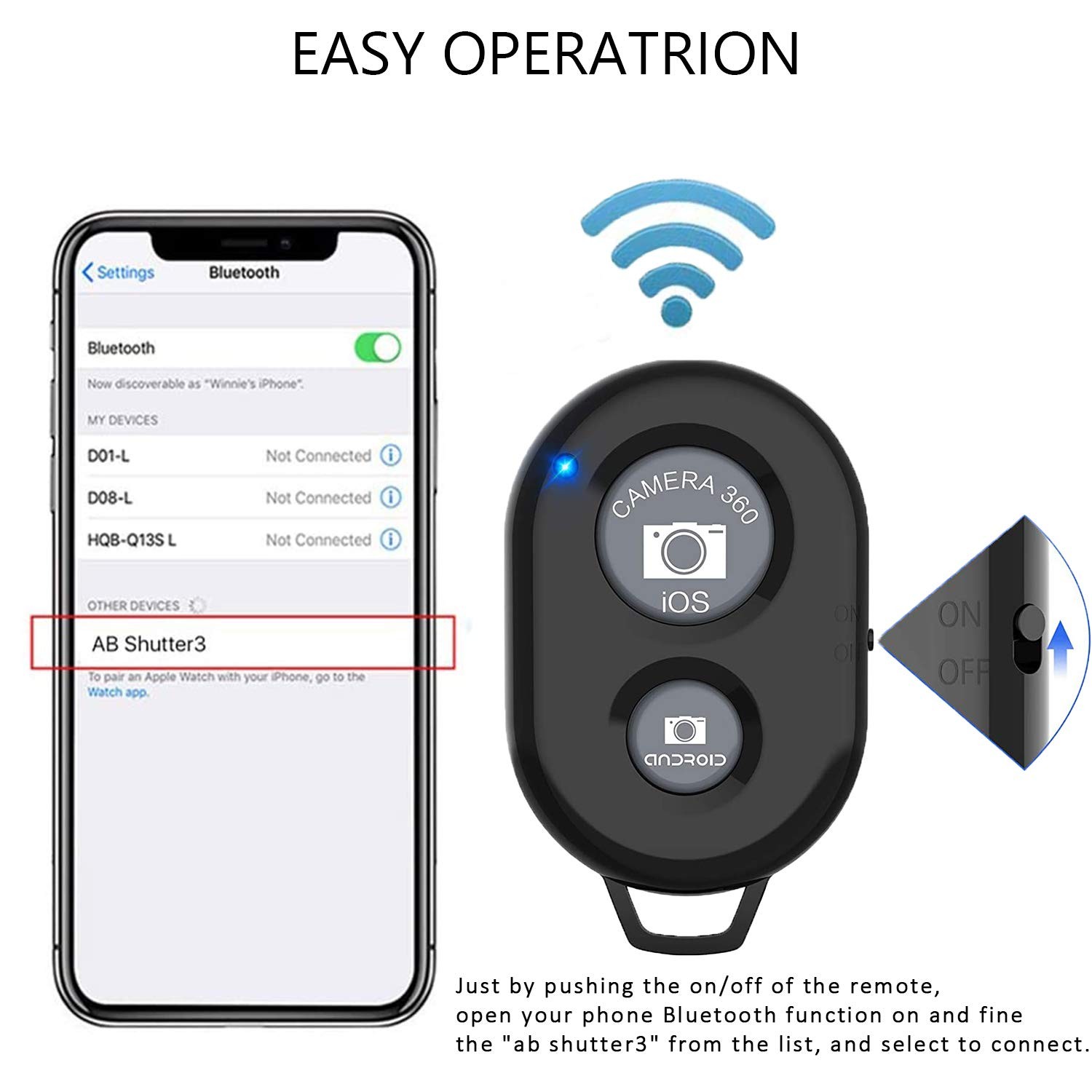 Wireless Remote Shutter for Cellphones and Tablets 3 Pack, AOQIYUE Bluetooth ...