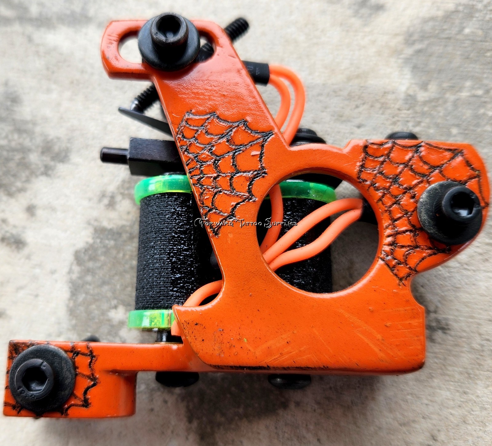 Lefty Orange Carved Web Black Widow  Shader Tattoo Machine Handmade Left Handed