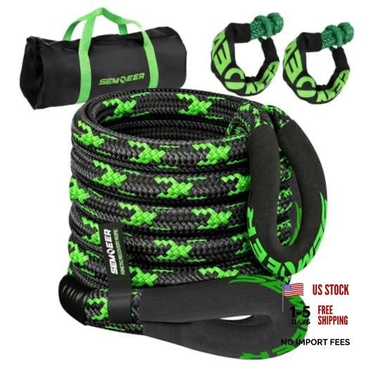 Kinetic Recovery Rope 1.26" x30ft 1.26"x 30FT+2 Soft Shackle Black & Green