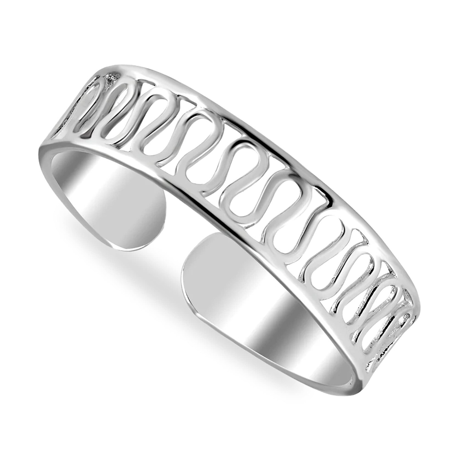 925 Sterling Silver Cutwork Broad Band Design Open Adjustable Toe Ring for Women