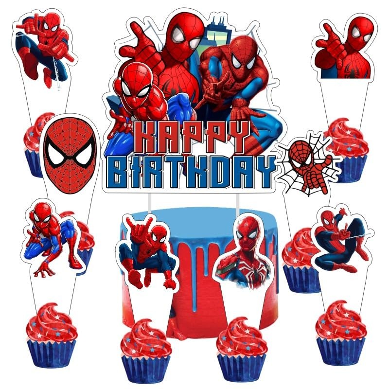 25pcs Spider Cake Decorations with 1pcs Cake Topper, 24pcs Cupcake Toppers for