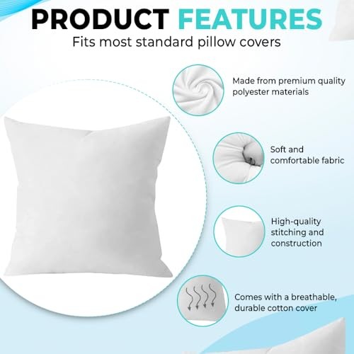 18 x 18 Throw Pillow Insert - Pack of 2 White, Down 18x18 Inch (Pack of 2)