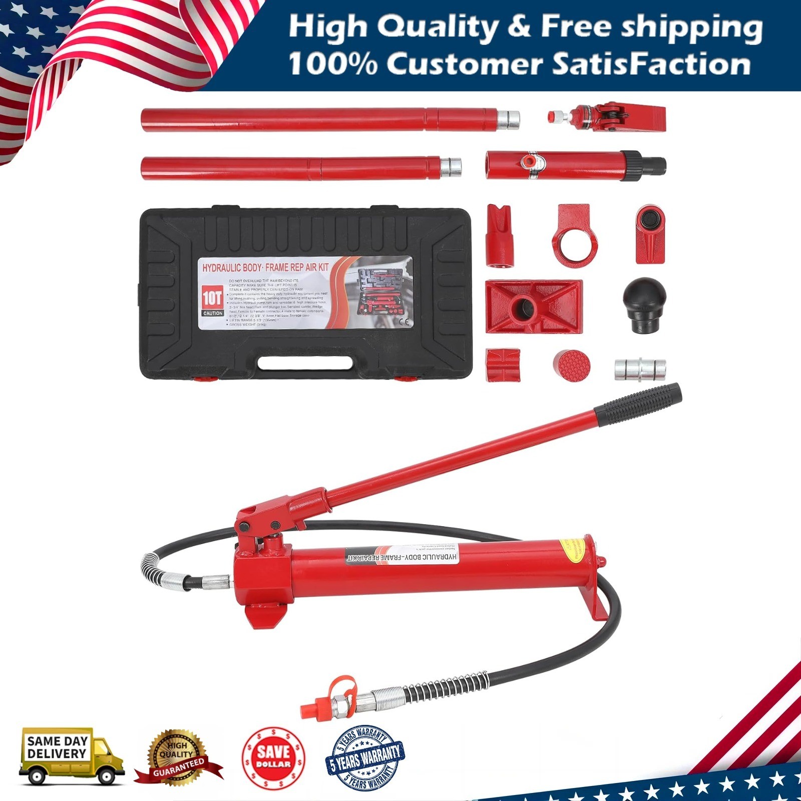 10T Porta Power Kit Portable Hydraulic Jack Auto Body Frame Repair Kit Auto Shop