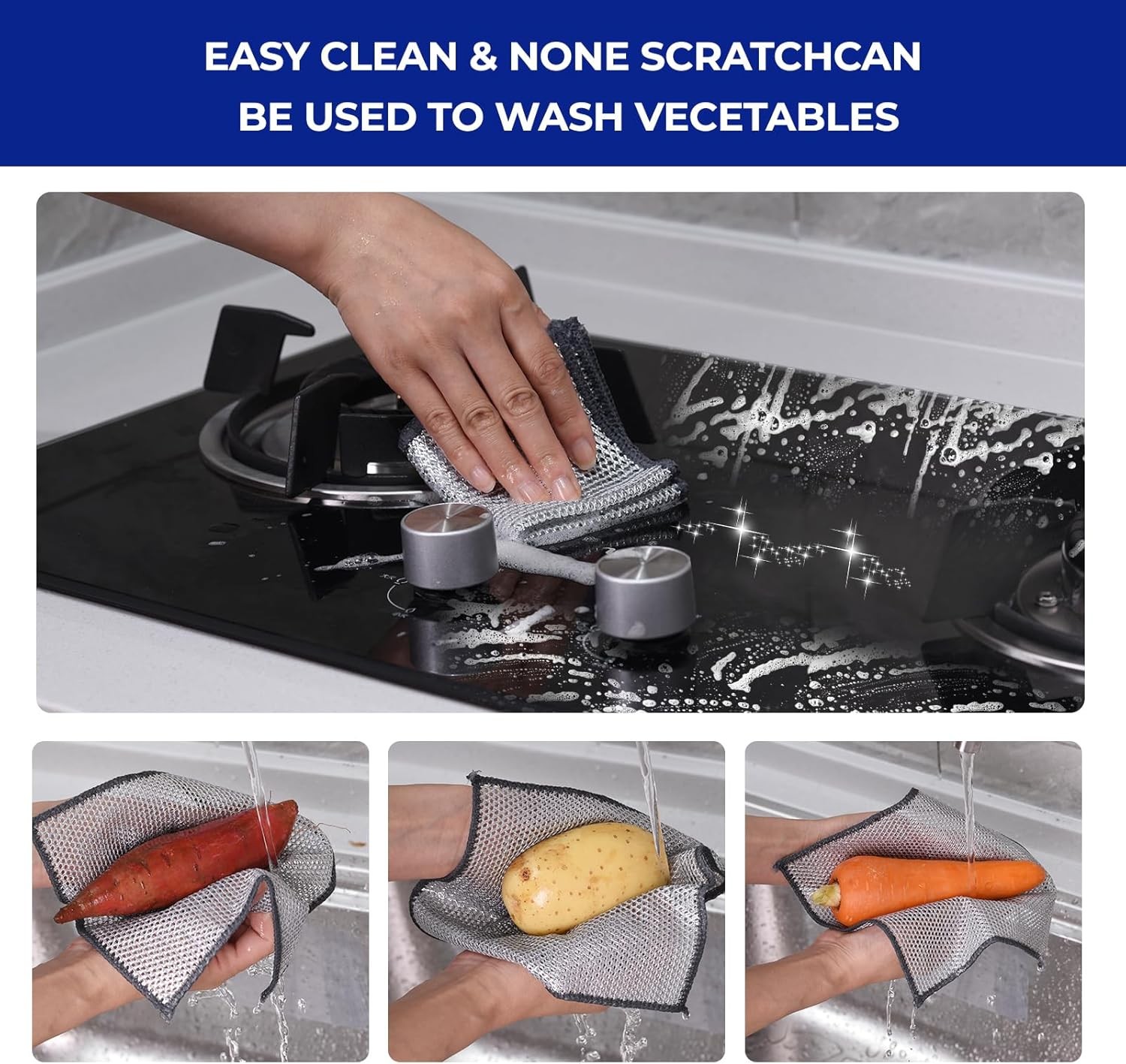 Stainless Steel Scrubber and Cleaning Rags - Non Scratch Wire Dishcloth for Wash