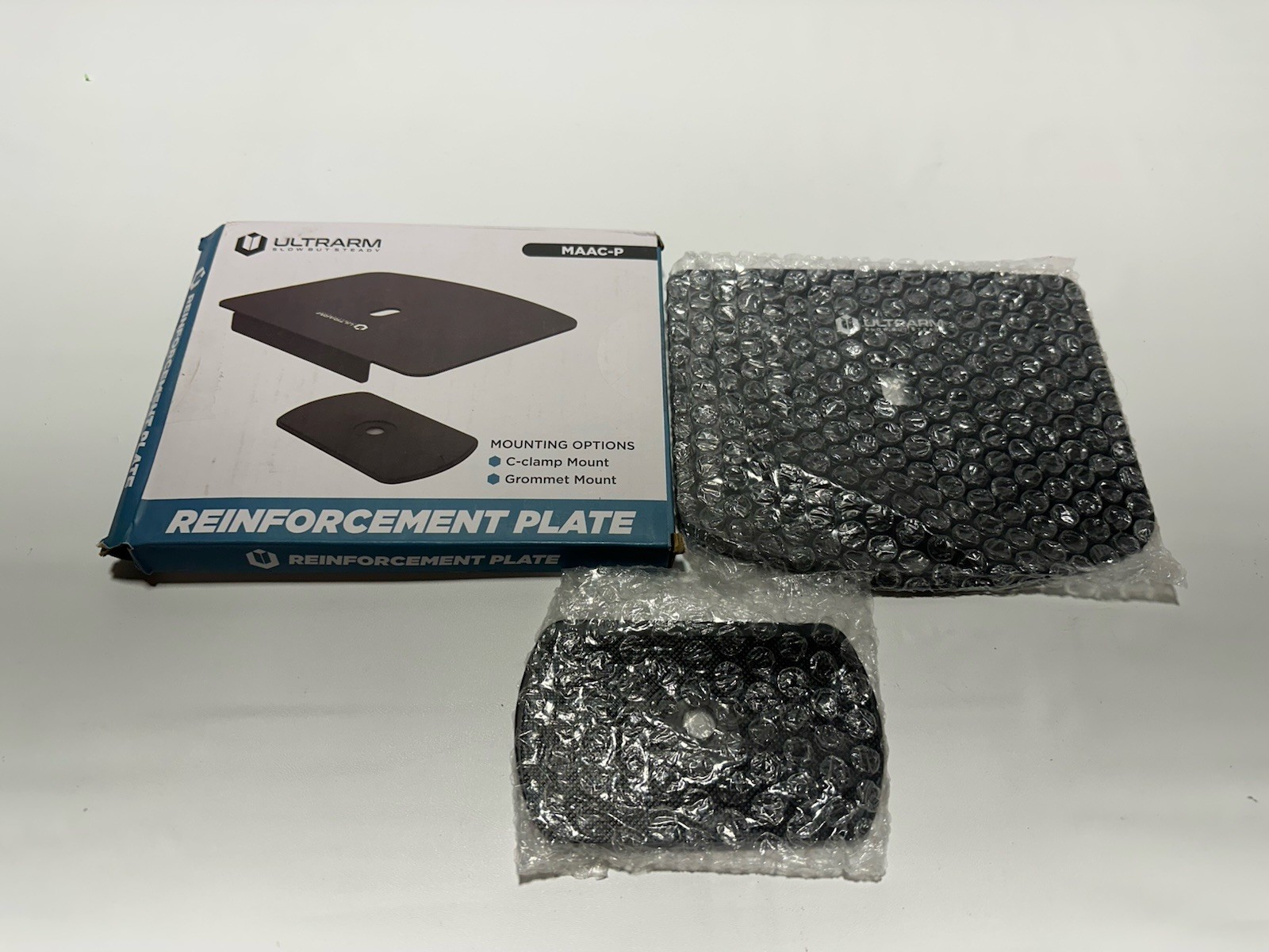 Steel Monitor Mount Reinforcement Plate for Glass Desks Fits C-Clamp Grommet